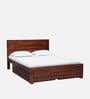 Segur Sheesham Wood Queen Size Bed In Honey Oak Finish With Drawer Storage