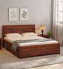 Segur Sheesham Wood Queen Size Bed In Honey Oak Finish With Drawer Storage