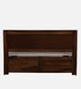 Segur Sheesham Wood Queen Size Bed In Provincial Teak Finish With Beige Padded Headboard Hydraulic Storage