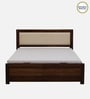 Segur Sheesham Wood Queen Size Bed In Provincial Teak Finish With Beige Padded Headboard Hydraulic Storage