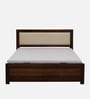 Segur Sheesham Wood Queen Size Bed In Provincial Teak Finish With Beige Padded Headboard Hydraulic Storage