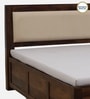 Segur Sheesham Wood Queen Size Bed In Provincial Teak Finish With Beige Padded Headboard Hydraulic Storage