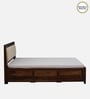 Segur Sheesham Wood Queen Size Bed In Provincial Teak Finish With Beige Padded Headboard Hydraulic Storage