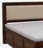 Segur Sheesham Wood Queen Size Bed In Provincial Teak Finish With Beige Padded Headboard Hydraulic Storage