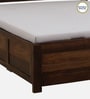 Segur Sheesham Wood Queen Size Bed In Provincial Teak Finish With Beige Padded Headboard Hydraulic Storage