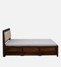 Segur Sheesham Wood Queen Size Bed In Provincial Teak Finish With Beige Padded Headboard Hydraulic Storage
