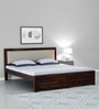 Segur Sheesham Wood Queen Size Bed In Provincial Teak Finish with Beige Padded Headboard