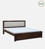 Segur Sheesham Wood Queen Size Bed In Provincial Teak Finish with Beige Padded Headboard