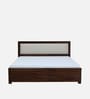 Segur Sheesham Wood Queen Size Bed In Provincial Teak Finish with Beige Padded Headboard