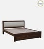 Segur Sheesham Wood Queen Size Bed In Provincial Teak Finish with Beige Padded Headboard