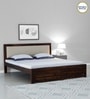 Segur Sheesham Wood Queen Size Bed In Provincial Teak Finish with Beige Padded Headboard