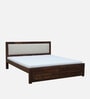 Segur Sheesham Wood Queen Size Bed In Provincial Teak Finish with Beige Padded Headboard