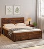 Segur Sheesham Wood Queen Size Bed In Provincial Teak Finish With Drawer Storage