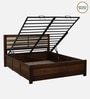 Segur Sheesham Wood Queen Size Bed In Provincial Teak Finish With Padded Headboard Hydraulic Storage