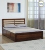 Segur Sheesham Wood Queen Size Bed In Provincial Teak Finish With Padded Headboard Hydraulic Storage