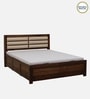 Segur Sheesham Wood Queen Size Bed In Provincial Teak Finish With Padded Headboard Hydraulic Storage