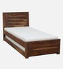 Segur Sheesham Wood Single Bed In Rustic Teak Finish With Trundle