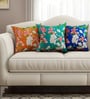 Blue Floral Cotton 16 x 16 Inches Cushion Covers (Set of 3)