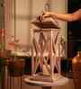 Selena Acacia Wood Lantern with Glass