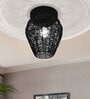 Semi Flush Mount Ceiling Light, 1-Light Black Industrial Fixture with Metal Mesh Shade
