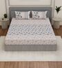 Blue Floral 144 TC Cotton King Sized Bedsheet With 2 Pillow Covers