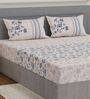 Blue Floral 144 TC Cotton King Sized Bedsheet With 2 Pillow Covers
