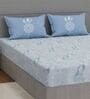 Blue Floral 144 TC Cotton King Sized Bedsheet With 2 Pillow Covers