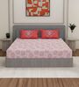 Peach Floral 144 TC Cotton King Sized Bedsheet With 2 Pillow Covers