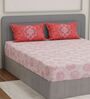 Peach Floral 144 TC Cotton King Sized Bedsheet With 2 Pillow Covers