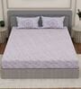 Purple Floral 144 TC Cotton King Sized Bedsheet With 2 Pillow Covers