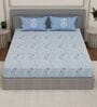 Blue Floral 144 TC Cotton King Sized Bedsheet With 2 Pillow Covers