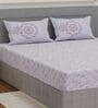 Purple Floral 144 TC Cotton King Sized Bedsheet With 2 Pillow Covers