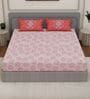 Peach Floral 144 TC Cotton King Sized Bedsheet With 2 Pillow Covers