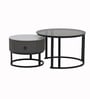 Sepang Malaysian Sintered Stone & Glass Top Coffee Table Set Of 2 In Grey Finish