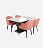Seraph Teak Wood 6 Seater Dining Set With Marble Top In White Color
