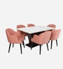 Seraph Teak Wood 6 Seater Dining Set With Marble Top In White Color