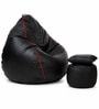 Serene 3XL Leatherette Bean Bag With Beans With Footrest & Cushion In Black with Pink Piping Serene 3XL Leatherette Bean Bag With Beans With Footrest & Cushion In Black with Pink Piping