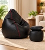 Serene 3XL Leatherette Bean Bag With Beans With Footrest & Cushion In Black with Pink Piping Serene 3XL Leatherette Bean Bag With Beans With Footrest & Cushion In Black with Pink Piping