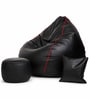 Serene 3XL Leatherette Bean Bag With Beans With Footrest & Cushion In Black with Pink Piping Serene 3XL Leatherette Bean Bag With Beans With Footrest & Cushion In Black with Pink Piping