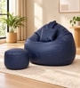 Serene 3XL Leatherette Bean Bag With Beans With Footrest & Cushion In Blue Colour Serene 3XL Leatherette Bean Bag With Beans With Footrest & Cushion In Blue Colour