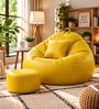 Serene 3XL Leatherette Bean Bag With Beans With Footrest & Cushion In Yellow Colour Serene 3XL Leatherette Bean Bag With Beans With Footrest & Cushion In Yellow Colour