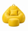 Serene 3XL Leatherette Bean Bag With Beans With Footrest & Cushion In Yellow Colour Serene 3XL Leatherette Bean Bag With Beans With Footrest & Cushion In Yellow Colour