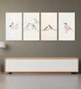 Bird Art Set of 4 Canvas Wall Painting White Frame