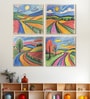 Landscape Canvas Wall Painting Set of 4 Gold Frame