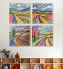 Landscape Canvas Wall Painting Set of 4 Gold Frame