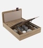 Serene Queen Size Bed With Hydraulic Storage In Santana Oak & Bamboo Flute Finish