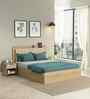 Serene Queen Size Bed With Hydraulic Storage In Santana Oak & Bamboo Flute Finish