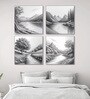 Tree Art Set of 4 Canvas Printed Wall Painting Black Frame