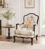 SerIna Yellow Floral Teak Wood Chair With Suede Fabric