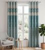 Aqua Polyester Floral 7Ft Light Filtering Eyelet Door Curtains 2Pcs